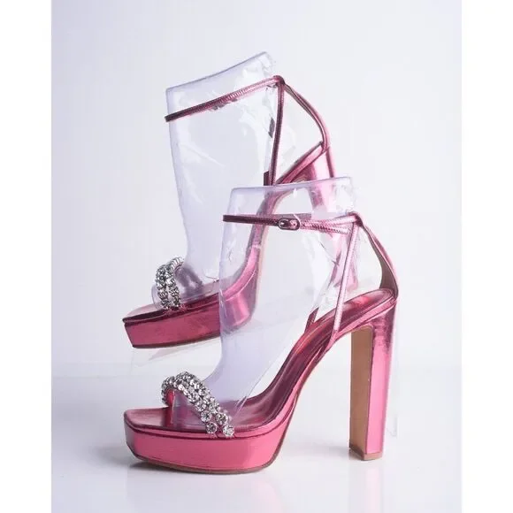 Alexandre Birman Womens Lenny Pink Crystal Platform Pumps Heels Sandal US 7.5